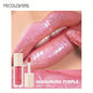 Blushimmer waterproof lip gloss with moisturizing glitter liquid lipstick in coral, pink, and skin tones, showing a shiny, long-lasting finish.