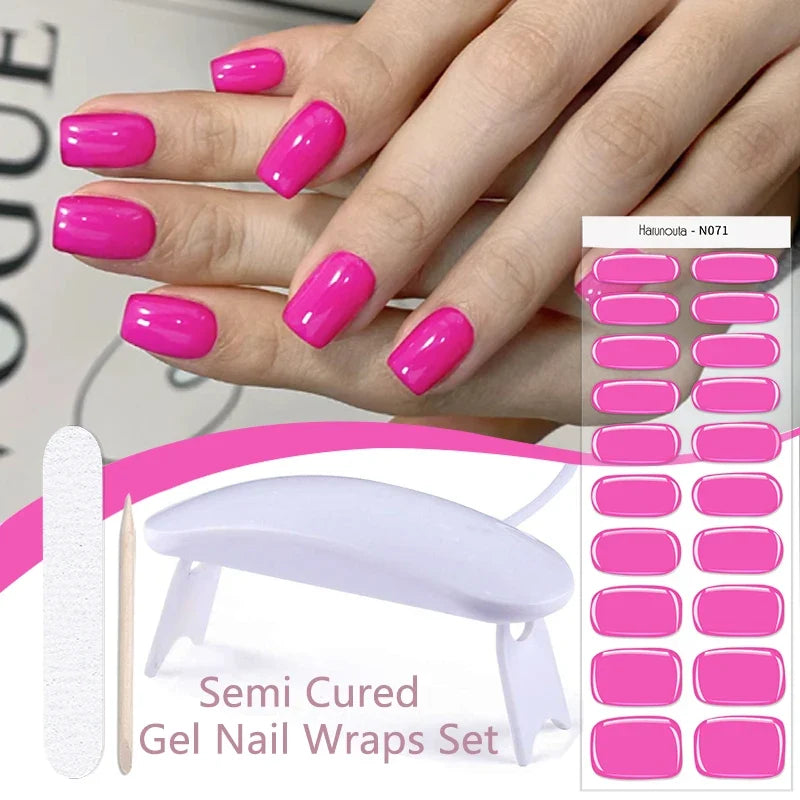 Blushimmer Harunouta 4-piece set of gradient jelly semi-cured gel nail strips with nude pink waterproof stickers and nail lamp.