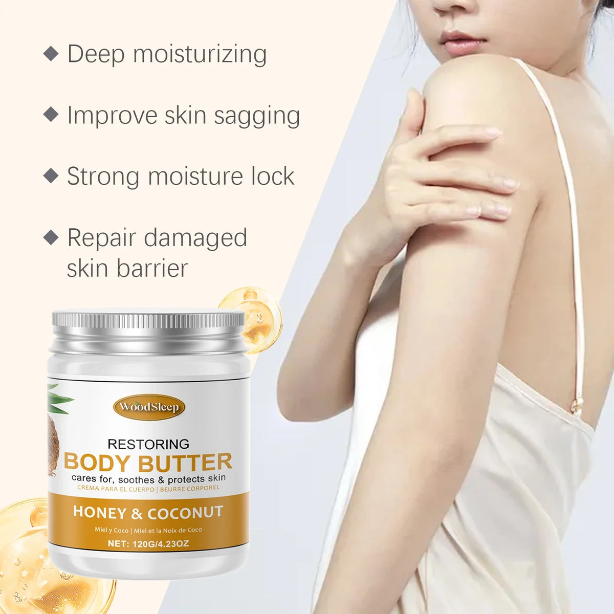 Woodsleep Coconut Body Butter Cream Long Lasting Smooth Skin Firming Anti Crack Honey Mango Papaya Moisturizing Body Cream 120g