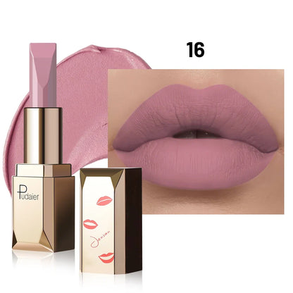 Blushimmer matte velvet lipstick in a smooth, lightweight formula with high pigment, long-lasting wear, and stain resistance.