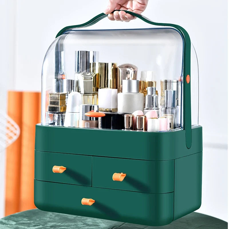 Blushimmer cosmetics receiving box with dust-proof lid and drawer, desktop makeup organizer for skincare and household storage