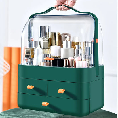 Blushimmer cosmetics receiving box with dust-proof lid and drawer, desktop makeup organizer for skincare and household storage