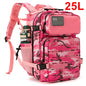 Tactical backpack by Adventure Club Store, 25L/45L size with water bottle holder, suitable for outdoor activities and small school use.