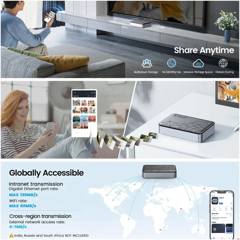 ORICO 3.5" Inch SATA Hard Drive Enclosure NAS Network HDD Storage Box USB C HD Disk External Case Housing Personal Cloud Server