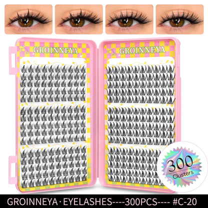 Blushimmer GROINNEYA eyelash clusters, 320 pcs natural eyelash extension strip with mixed volume lash clusters on tray