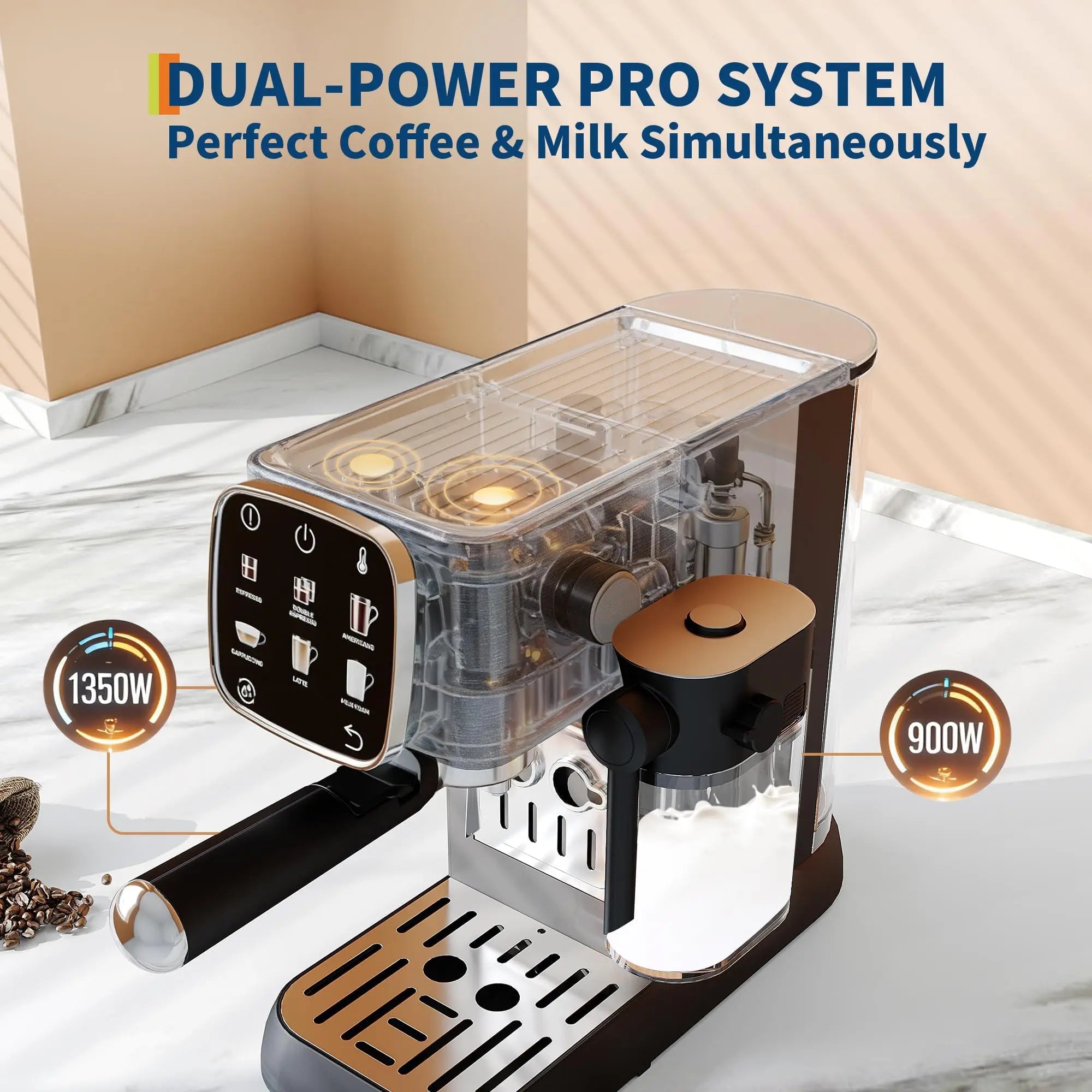 20 Bar Italian Coffee Machine, Professional Fully Automatic Coffee Maker With Milk Frother, Touchscreen Control