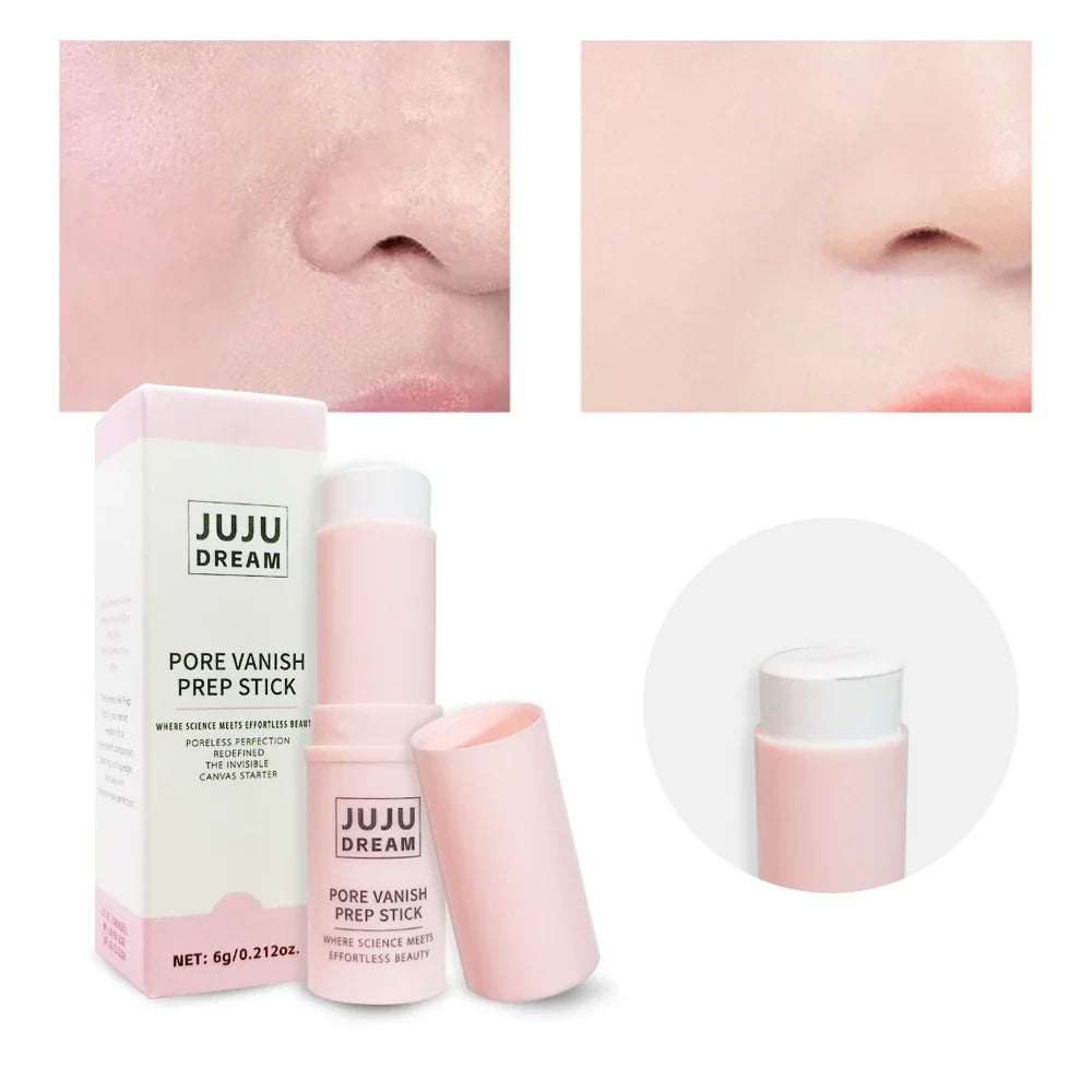 Blushimmer face primer stick with matte blur, hydrating shimmer texture, pore coverage, oil control, lightweight finish, portable design