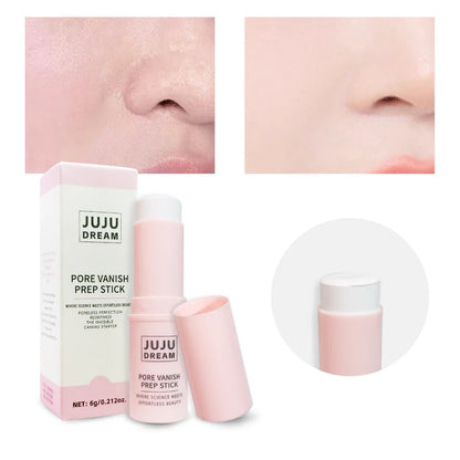 Blushimmer face primer stick with matte blur, hydrating shimmer texture, pore coverage, oil control, lightweight finish, portable design