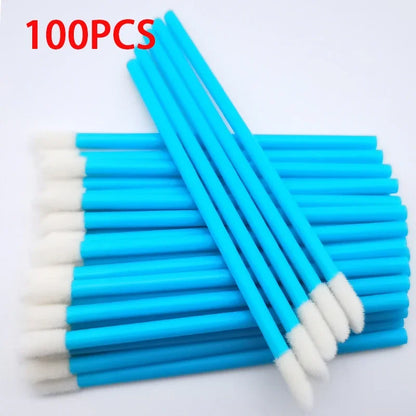 Colorful set of 100 Blushimmer lip brushes and applicators for makeup, eyelashes extension, lipstick, and cosmetic application.