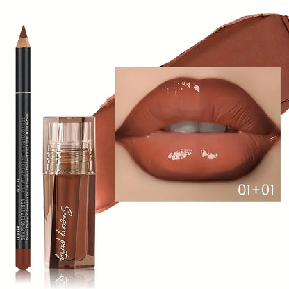 Hydrating Lip Gloss + Lip Liner Kit, 3D Precision Lip Contour, Plump Look, High Shine, Smudge-Resistant Wear