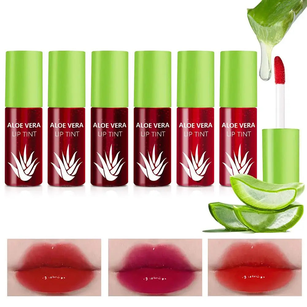 Blushimmer 6-color lip tint set with plumping, moisturizing liquid lipsticks and cheek tint, featuring aloe vera and watery gloss finish.
