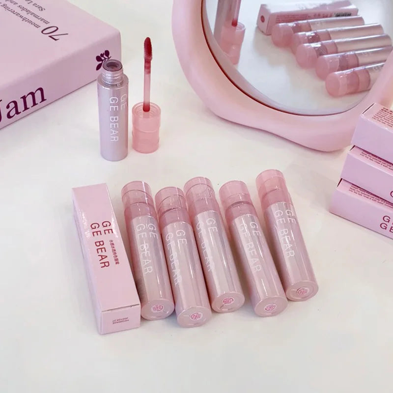 Blushimmer Gege Bear Water Gel Lip Gloss with hydrating formula, clear shine, long-lasting color, and natural finish on lips