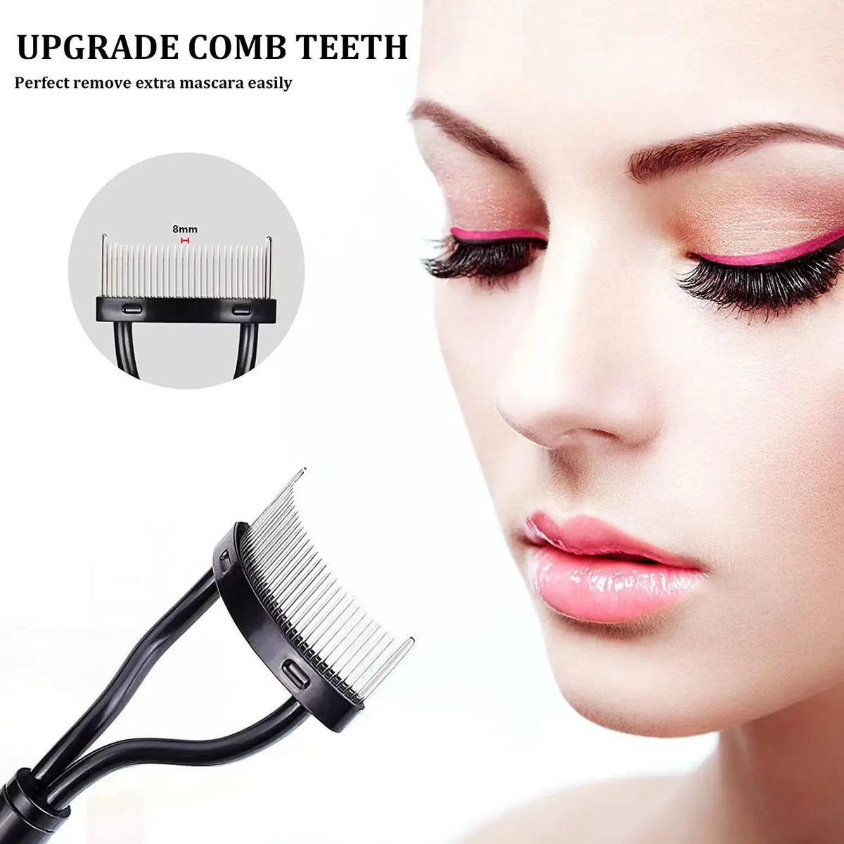 Blushimmer metal eyelash separator with straight teeth, stainless steel eyelash curler and mascara brush for precise makeup application