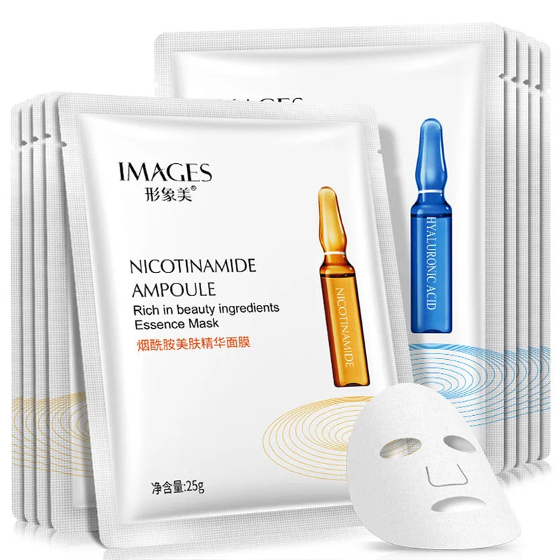 IMAGES 10pcs Hyaluronic Acid Niacinamide Facial Mask Moisturizing Shrinking Pores Face Sheet Mask Anti Wrinkle Beauty Skin Care