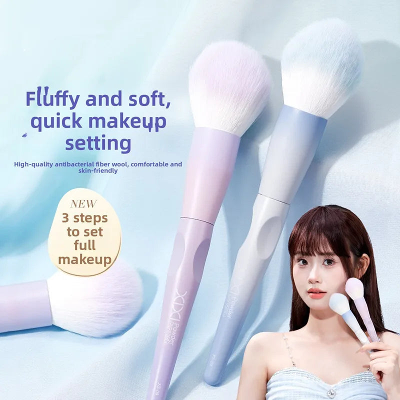 Large fluffy makeup powder brush by Blushimmer, soft kabuki brush for face powder, blush, bronzer, and setting powder application.