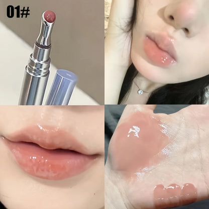 Blushimmer Mingli long-lasting moisturizing lip gloss in a vibrant orange shade, perfect for all skin tones and spring/summer looks.