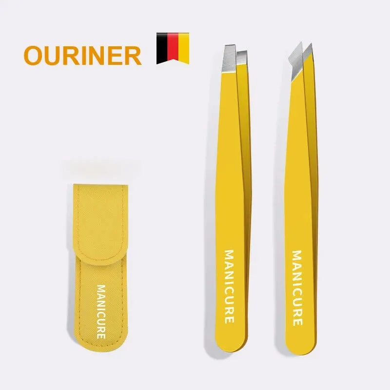 Blushimmer colorful stainless steel eyebrow tweezer with slanted tip for precise hair removal and eyebrow shaping.
