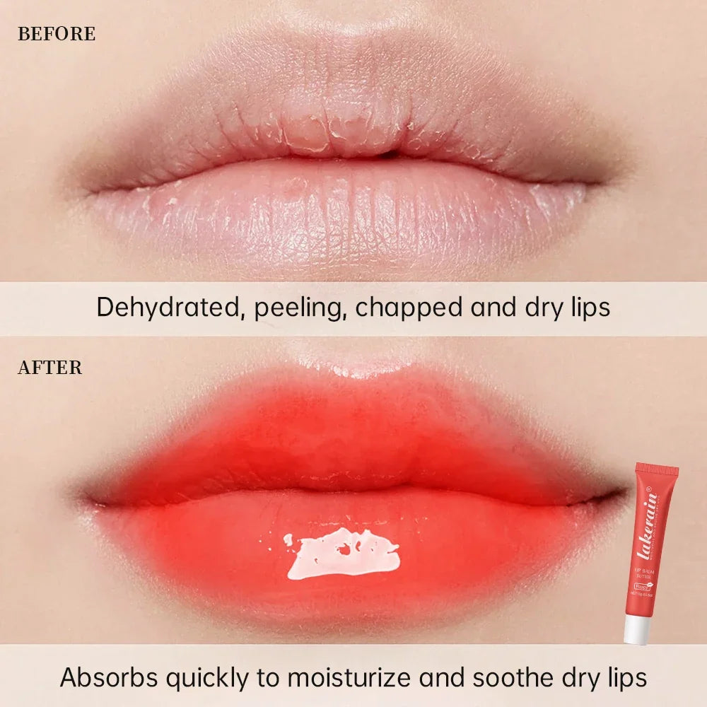 Blushimmer crystal lip balm and moisturizing lip gloss in cherry pink and brown sugar shades, with glossy, smooth lips.
