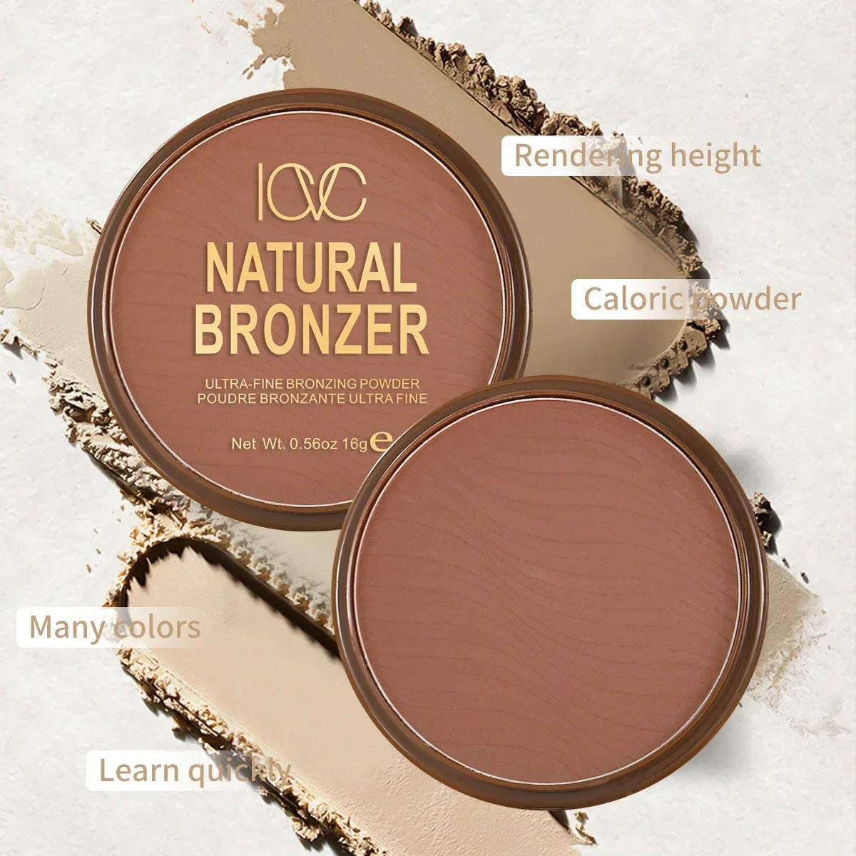 Blushimmer dark skin bronzer contour palette with matte brown shades for nose contour, cheek profile, and face modification.