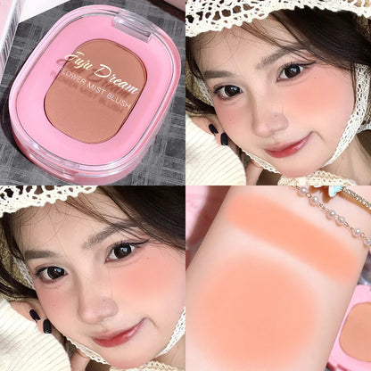 Blushimmer monochrome flower mist blush powder with matte finish, natural nude pink shade, brightening and smoothing facial makeup.