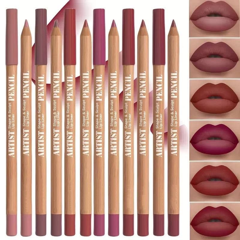 Blushimmer 6pcs velvet matte lip liner set with long-lasting berry, brown, and pink shades, versatile lip makeup pencils.