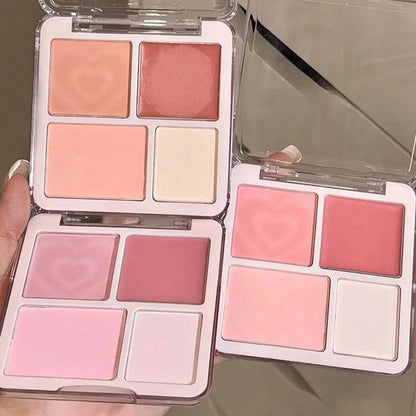 Blushimmer 4-color blush highlighter palette with matte, brightening shades, contour, and smooth texture for Korean makeup looks.