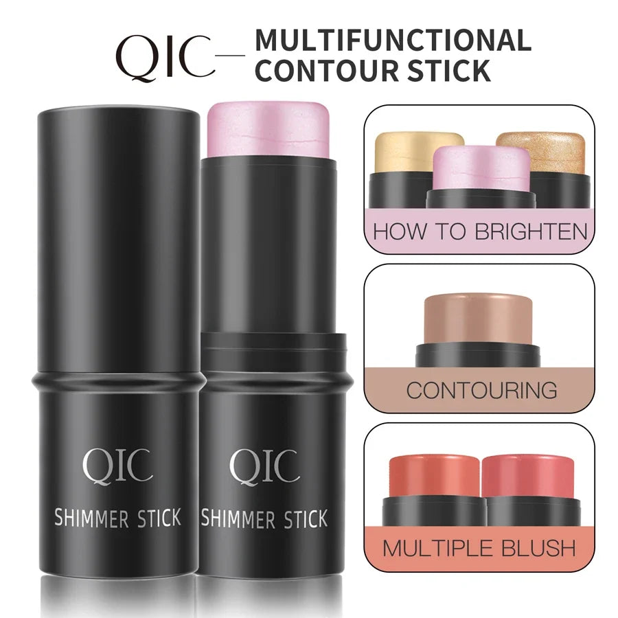 Blushimmer face contouring bronzer stick with highlighter and blush, creamy makeup pen for brightening and concealing.