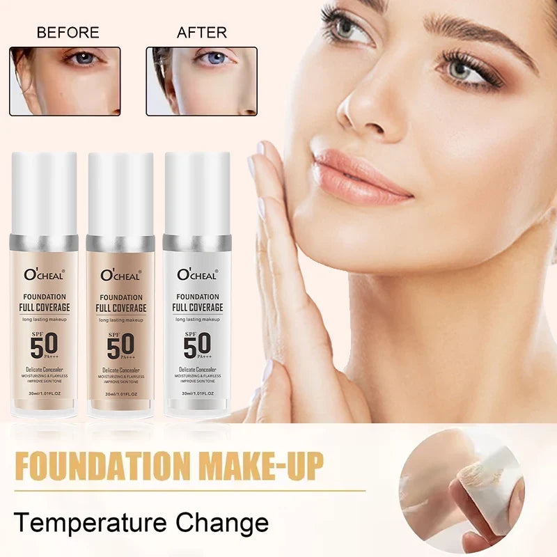 Blushimmer color-changing liquid foundation and waterproof concealer with full coverage, moisturizing, oil-control, and whitening properties.