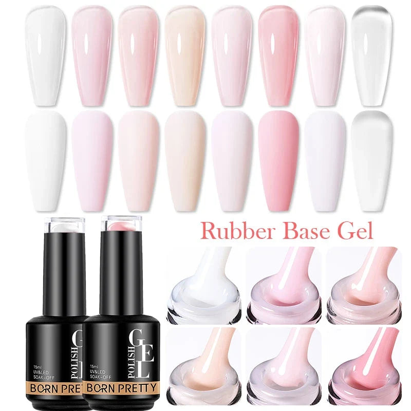 Born Pretty Milky Pink Rubber Base Gel Nail Polish with glitter, 15ml, semi-permanent soak-off UV LED gel for nails.
