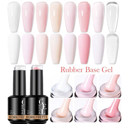 Born Pretty Milky Pink Rubber Base Gel Nail Polish with glitter, 15ml, semi-permanent soak-off UV LED gel for nails.