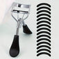 Blushimmer portable eyelash curler with stainless steel body and 15 silicone pads, used for eyelash extension and curling.