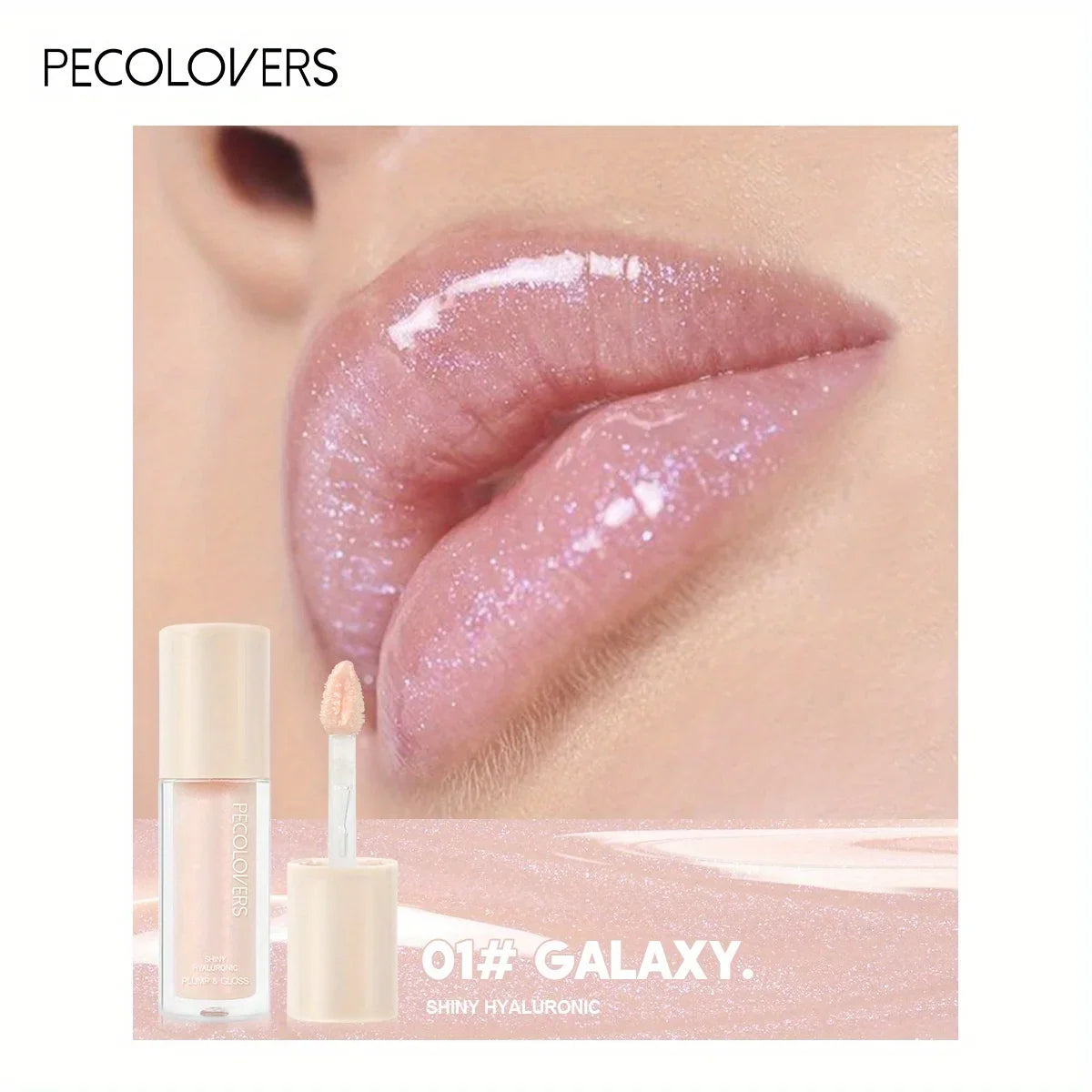 Blushimmer waterproof lip gloss in coral, pink, and skin tones, featuring moisturizing, glittery liquid lipstick with long-lasting shine.