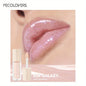 Blushimmer waterproof lip gloss in coral, pink, and skin tones, featuring moisturizing, glittery liquid lipstick with long-lasting shine.