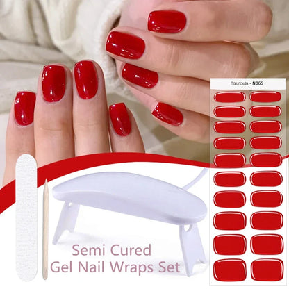 Blushimmer Harunouta 4pcs nude pink gradient jelly semi-cured gel nail strips with nail lamp for long-lasting waterproof manicure.