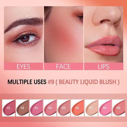 Blushimmer liquid blush in orange peach shade, creamy matte cheek tint with waterproof, natural finish, 4ml bottle.