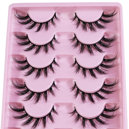 MIOFIA New 5 Pairs Fake Lashes D Curl Fluffy Soft Volume Eyelash Extensions Natural Look 3D Faux Mink False Eyelashes Makeup