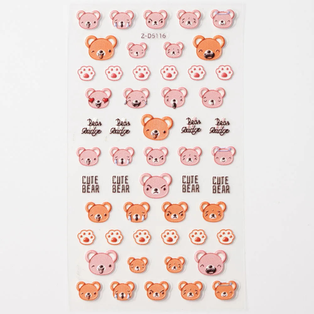 Cute cat and dog nail decals by Blushimmer featuring 3D animal cartoon designs and self-adhesive nail art stickers.