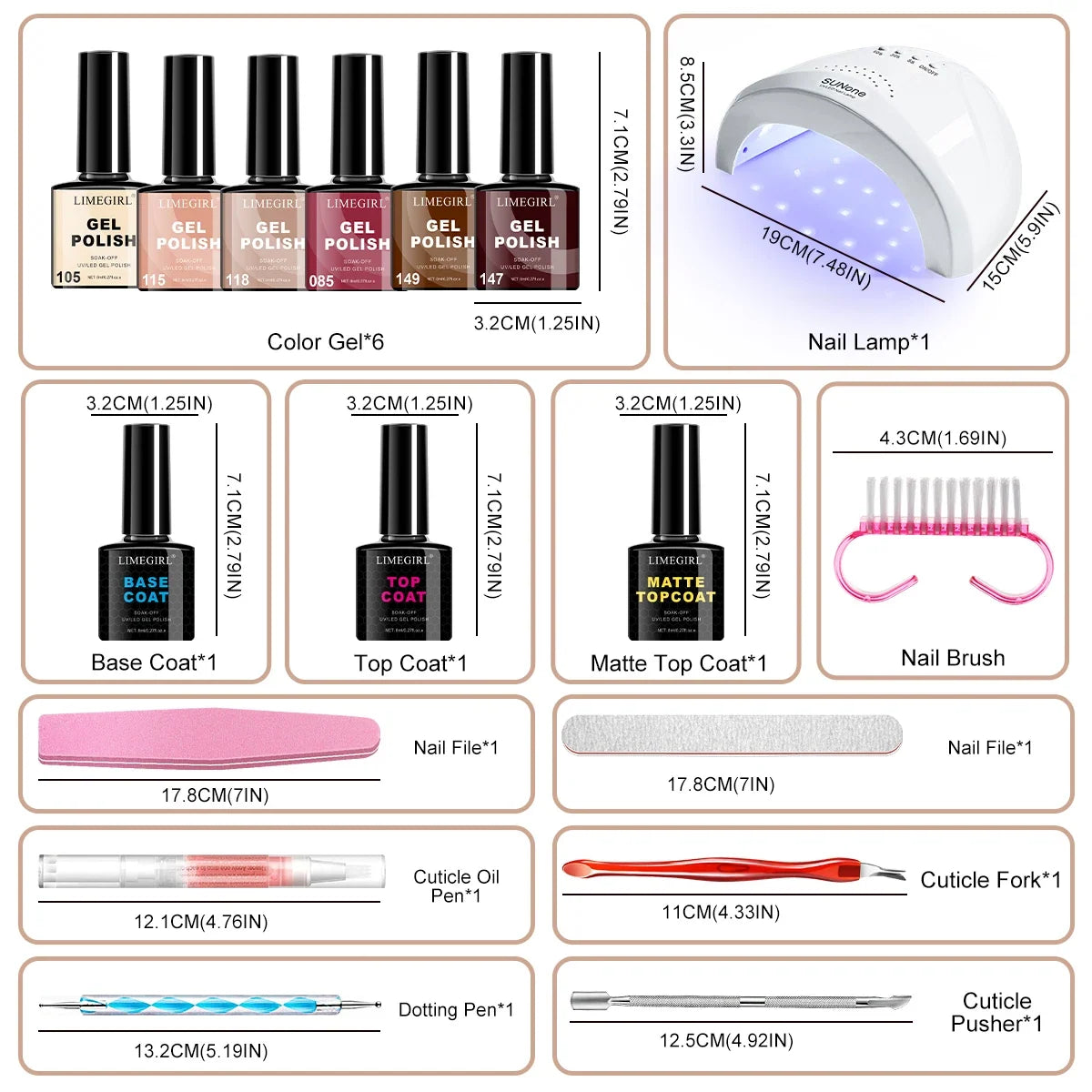 Blushimmer LimeGirl gel nail polish set with UV LED nail light and professional gel nail art tools for semi-permanent manicures.