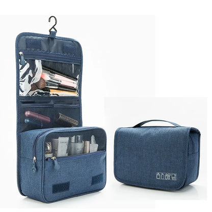 Blushimmer women's waterproof makeup bag and toiletries organizer with hanging design, ideal for travel and bathroom storage.