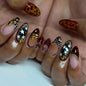 Blushimmer 24-piece wine red almond press-on nails with cartoon rabbit, bowknot, plaid, and pearl designs for girls.