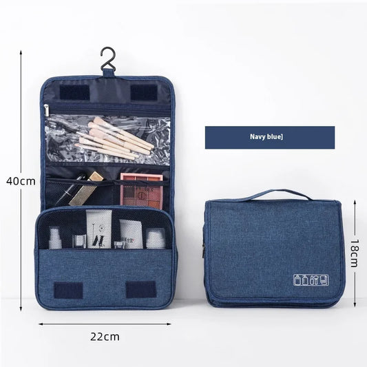 Blushimmer foldable toiletry bag organizer hanging storage case with compartments for travel bathroom essentials and cosmetics.