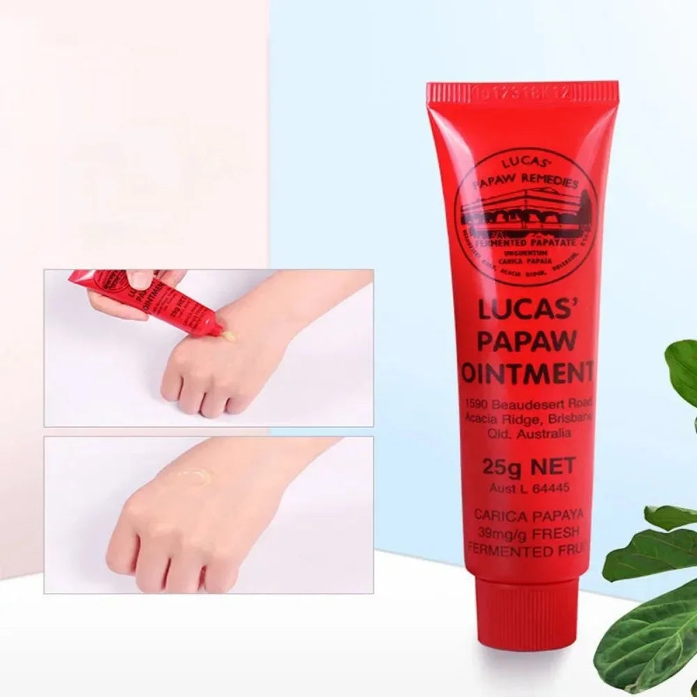 Blushimmer Lucas Papaw Face and Lip Balm in 25g tube, moisturizing, anti-drying, hydrating multifunctional skincare product.