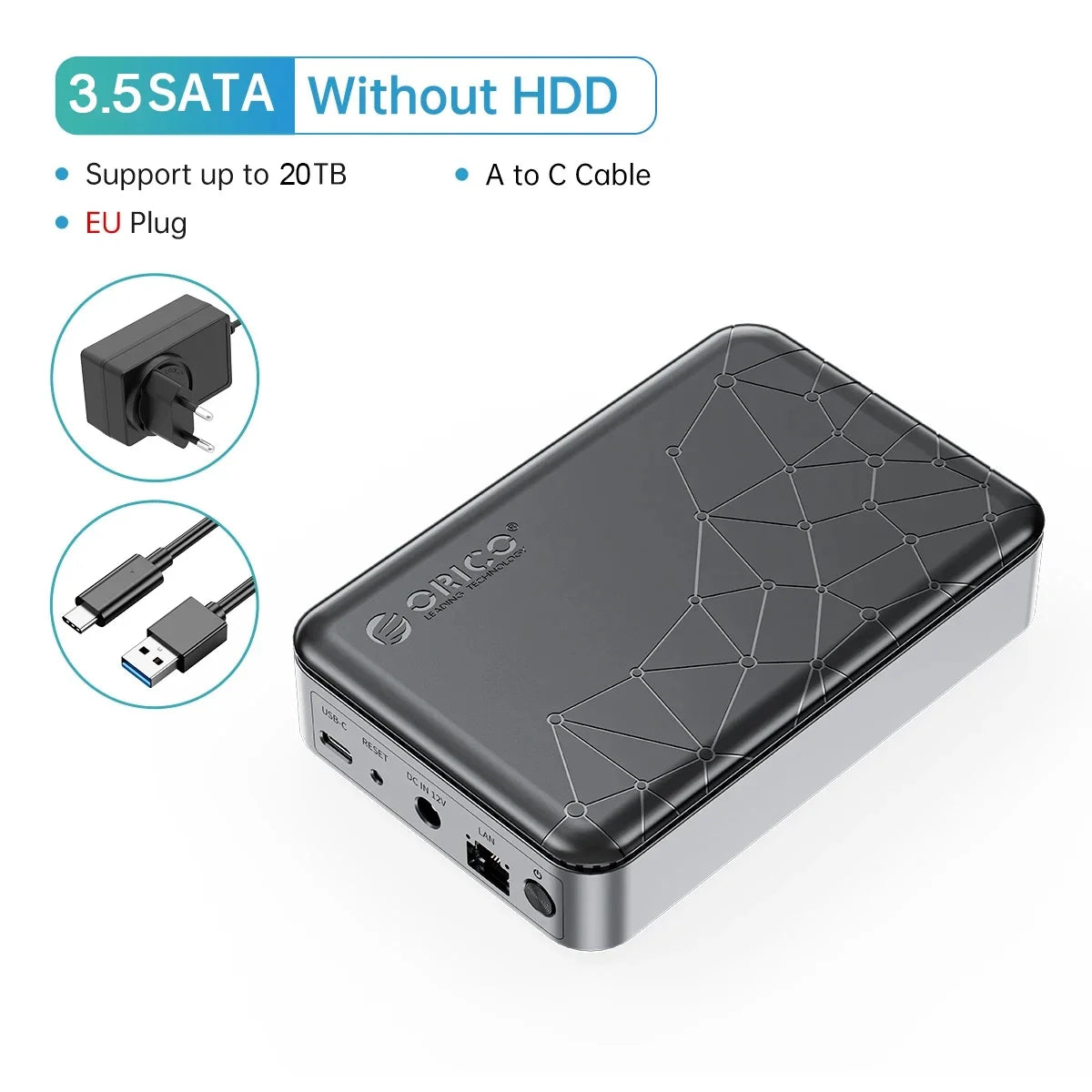 ORICO 3.5" Inch SATA Hard Drive Enclosure NAS Network HDD Storage Box USB C HD Disk External Case Housing Personal Cloud Server