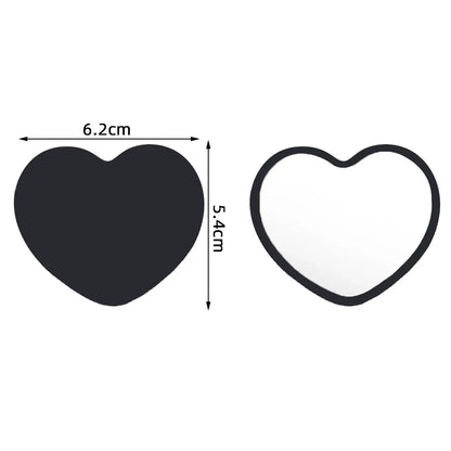 Small portable heart-shaped mirror by Blushimmer, perfect as wedding or bridesmaid gift, featuring custom logo, ideal for salons or small businesses.