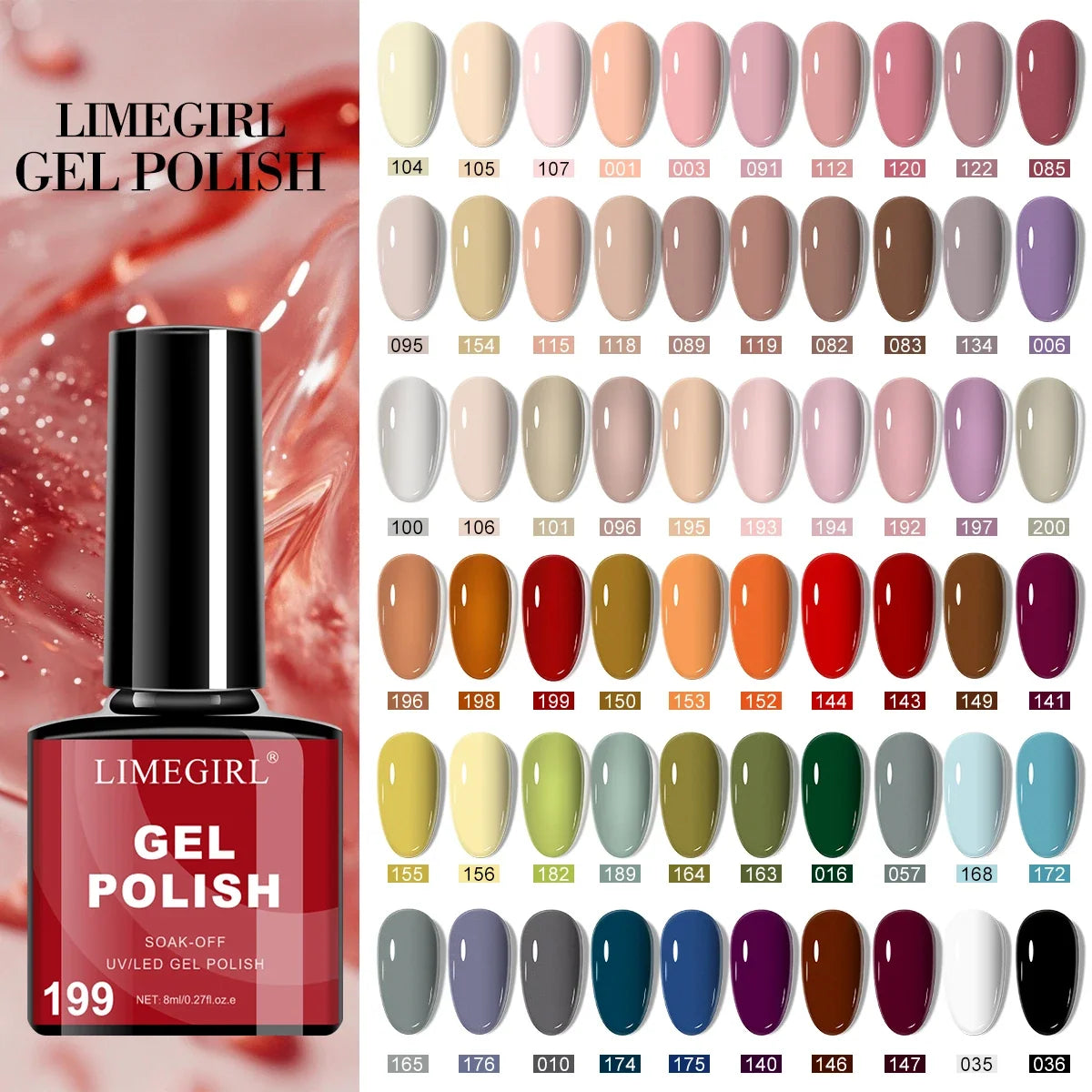 Blushimmer 18-piece gel nail polish kit with glitter art gels, UV light, base and top coat, nail stickers for manicure at home or salon.