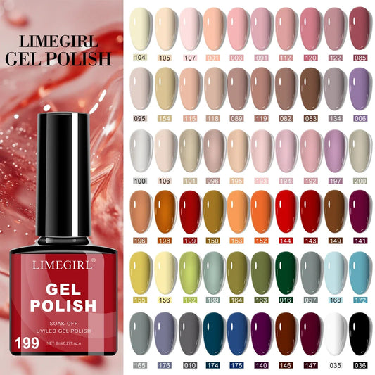 Blushimmer 18-piece gel nail polish kit with glitter art gels, UV light, base and top coat, nail stickers for manicure at home or salon.