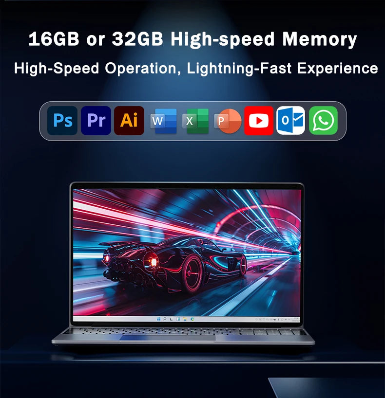 New 15.6" Portable Laptop Intel 6500Y 32GB RAM 2TB SSD Windows 11 5000mAh Backlit Keyboard Fingerprint Office Gaming Notebook PC