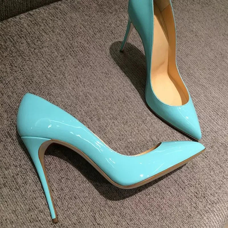 12cm 10cm Thin High Heels Sexy Patent Leather Pointed Toe Comfortable Stilettos Celebrity For Pumps OL Black dress Shoes Ladies
