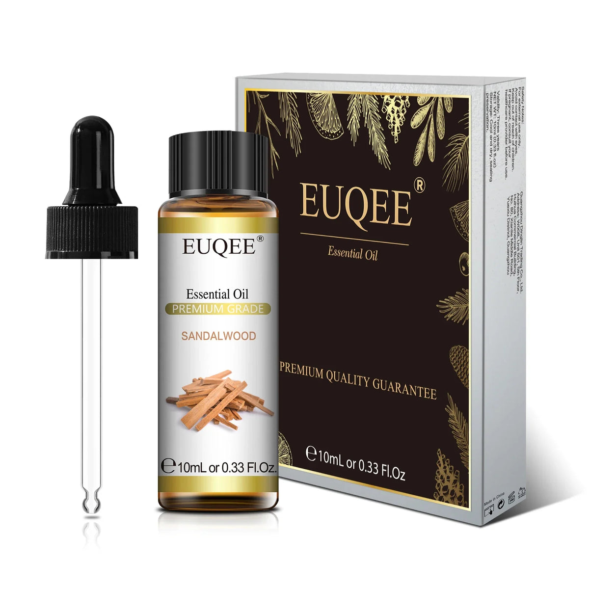 Blushimmer EUQEE 10ml natural essential oil set with lavender, jasmine, eucalyptus, vanilla, sandalwood, orange, lemon, oregano, and neroli