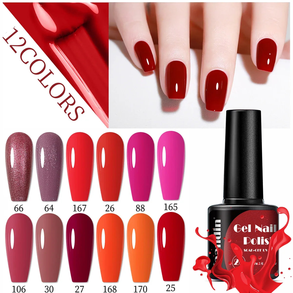 Blushimmer Faandin 7ml red gel nail polish bottle with vibrant, high-saturation color and quick-drying UV lamp compatibility.